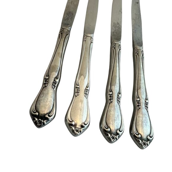 Oneidacraft Deluxe Stainless Flatware Set Chateau Floral 4 Steak Meat Knives - Picture 7 of 7